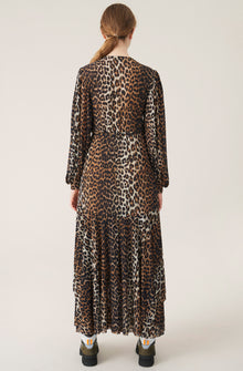 Printed Mesh Wrap Dress | Leopard