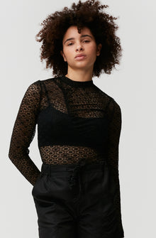 Lace Ruched Seam Top | Black