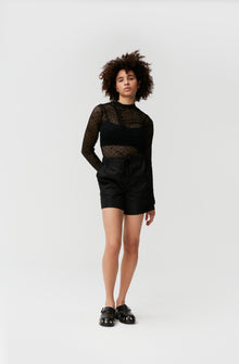 Lace Ruched Seam Top | Black