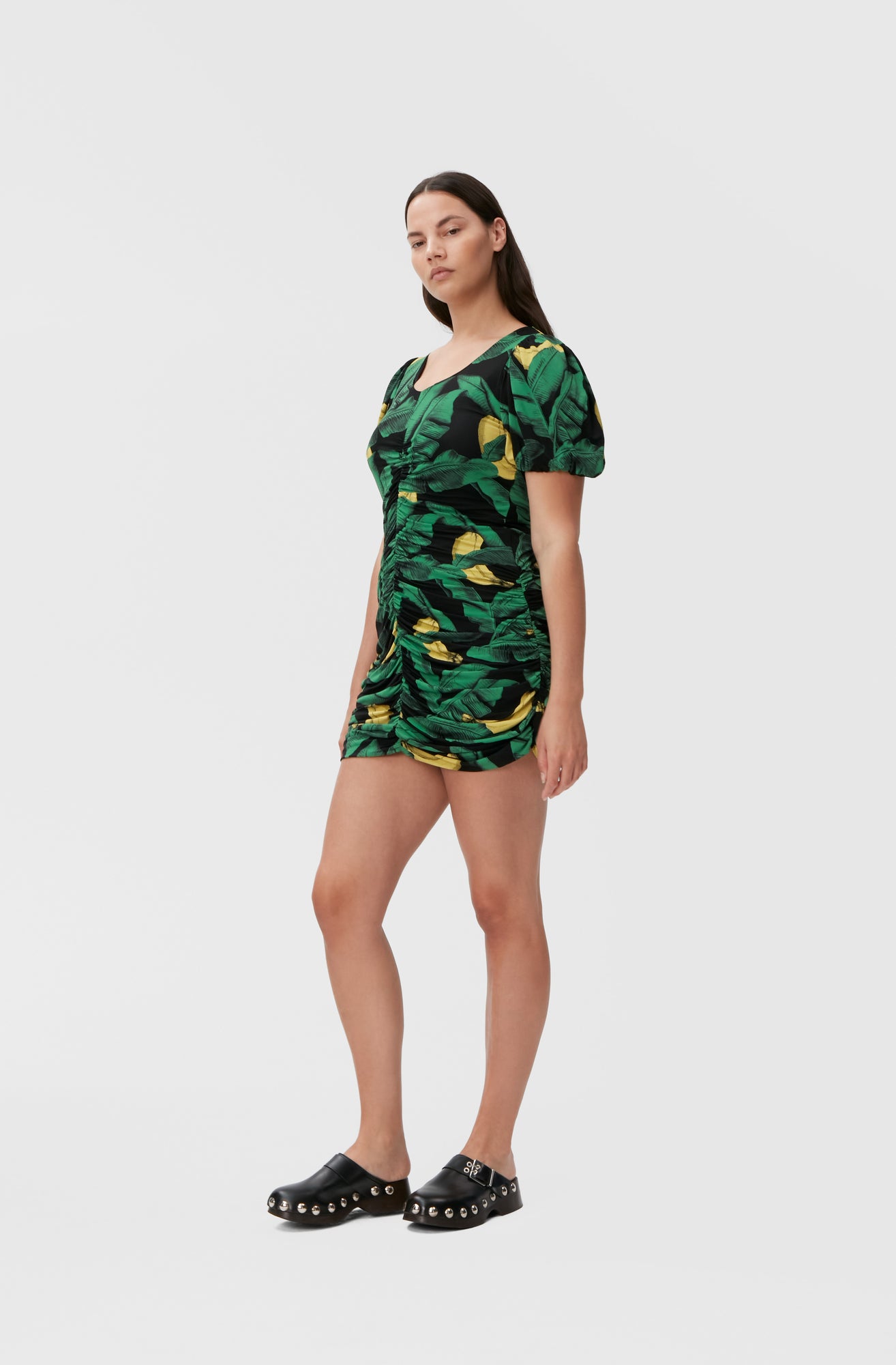 Ruched Mesh Mini Dress | Black