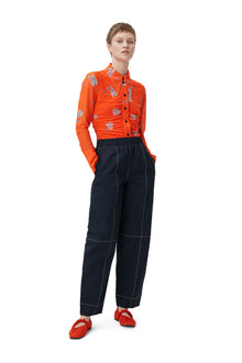 Printed Mesh Ruched Shirt | Orangeade