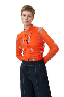Printed Mesh Ruched Shirt | Orangeade