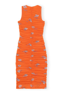 Printed Ruched Mesh Midi Dress | Orangeade