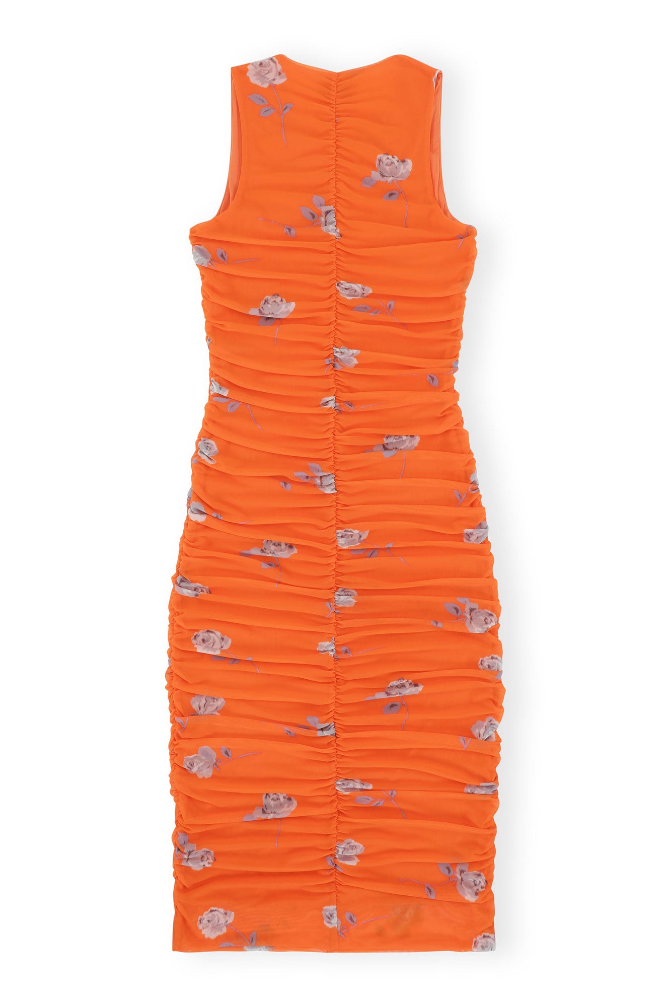 Printed Ruched Mesh Midi Dress | Orangeade