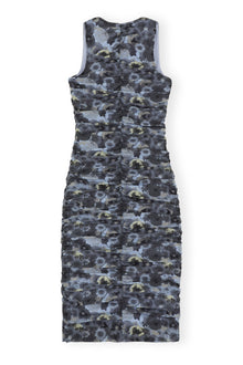 Printed Ruched Mesh Midi Dress | Brunnera Blue