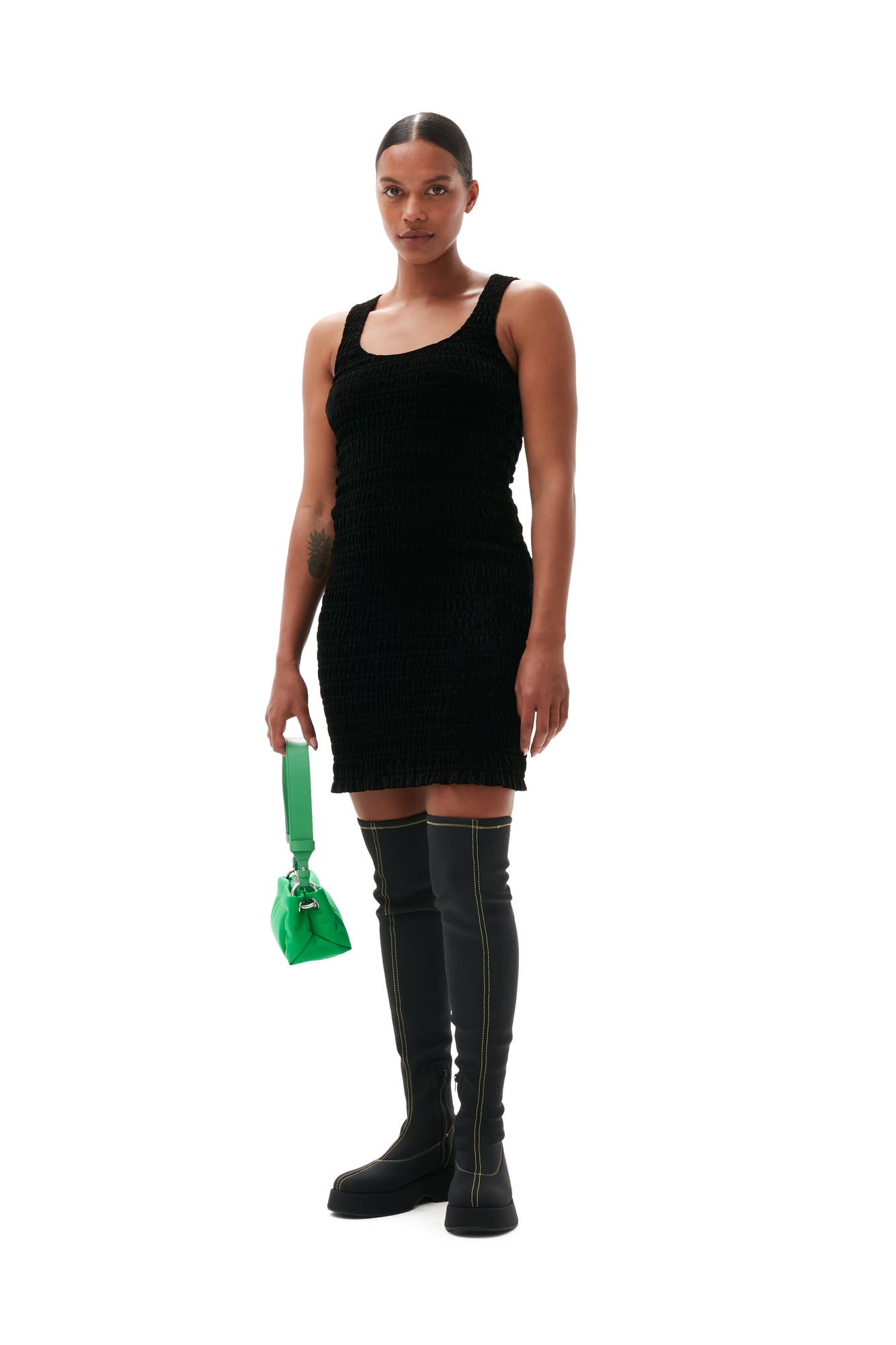 Velvet Smock Mini Dress | Black