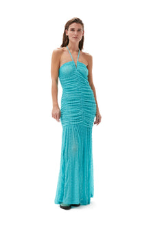 Stretch Lace Halter Neck Dress | Blue Curacao