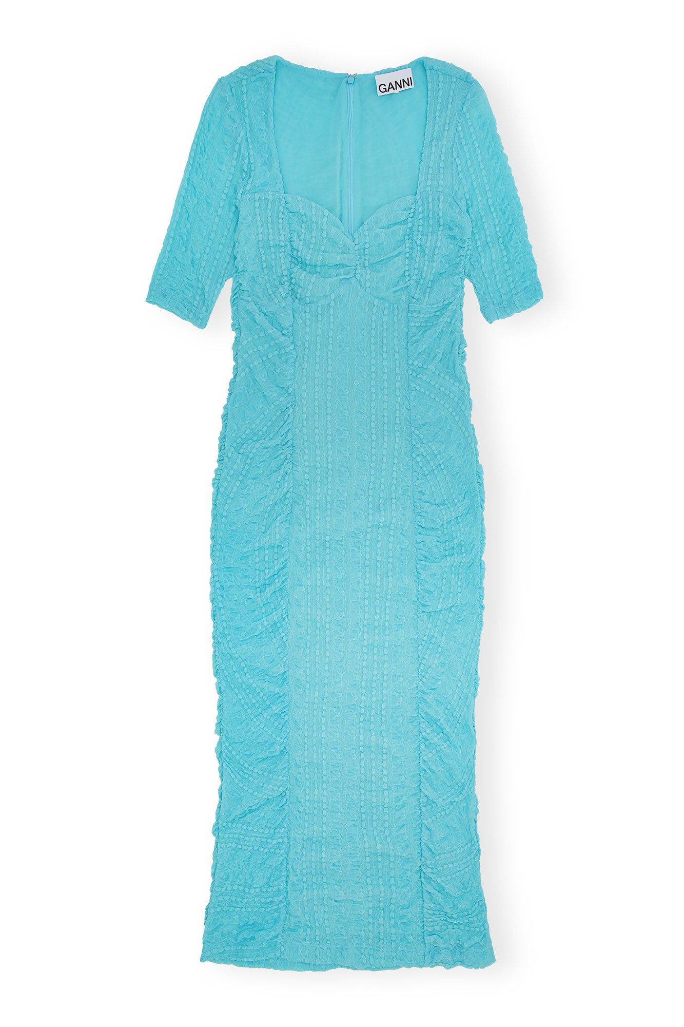 Stretch Lace Ruched Midi Dress | Blue Curacao
