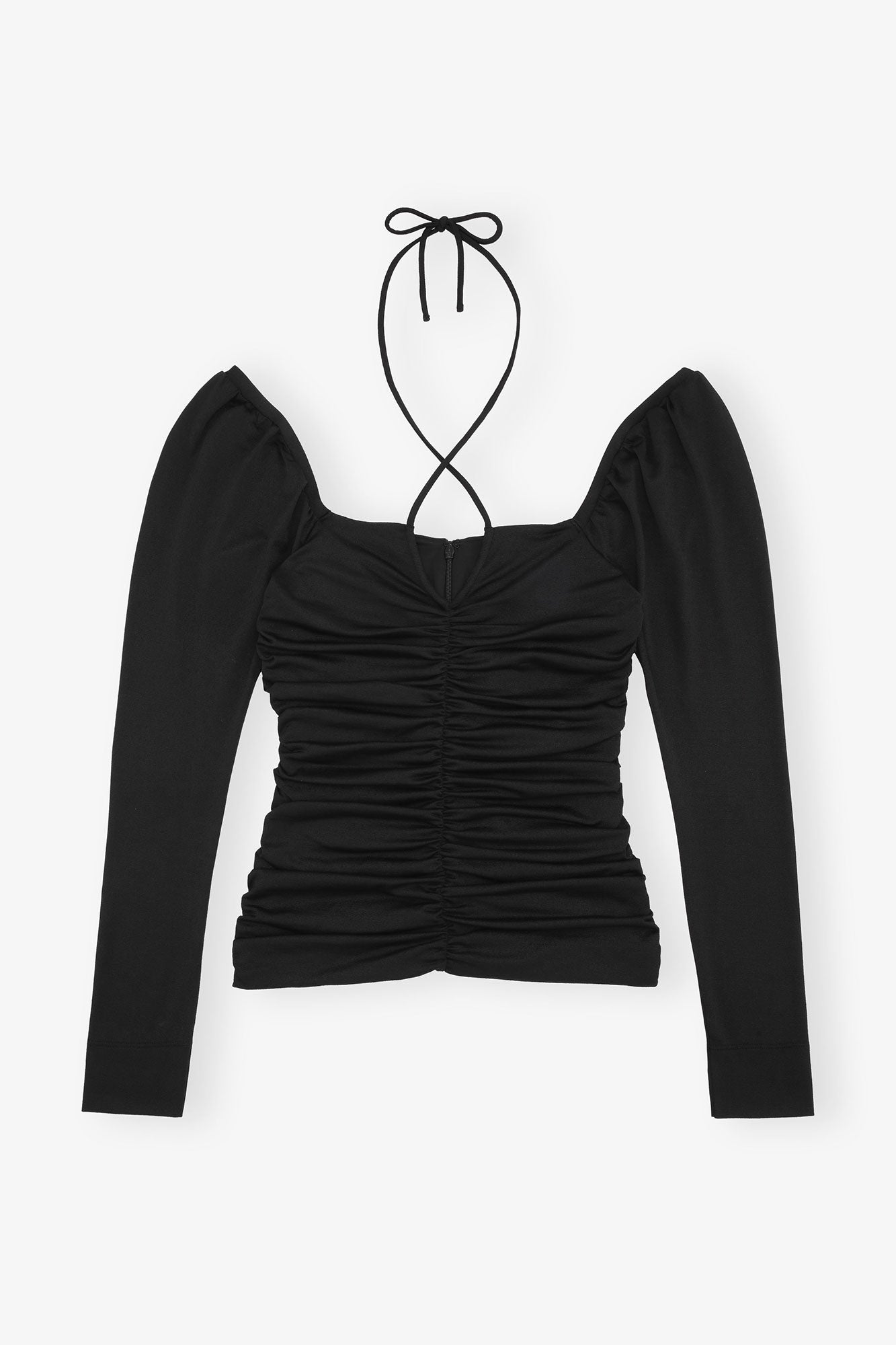 Shiny Crepe Jersey Ruched Blouse | Black