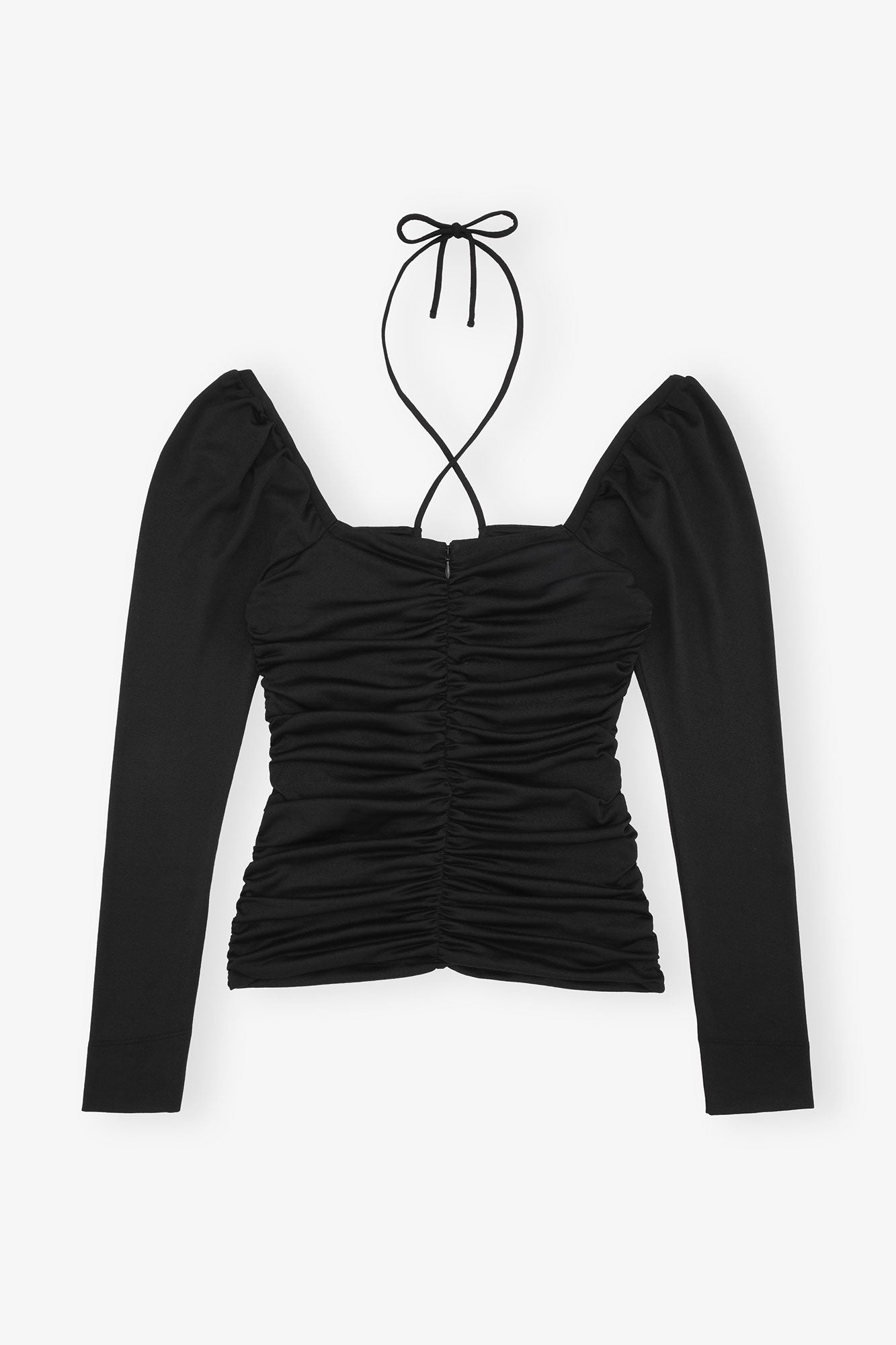 Shiny Crepe Jersey Ruched Blouse | Black