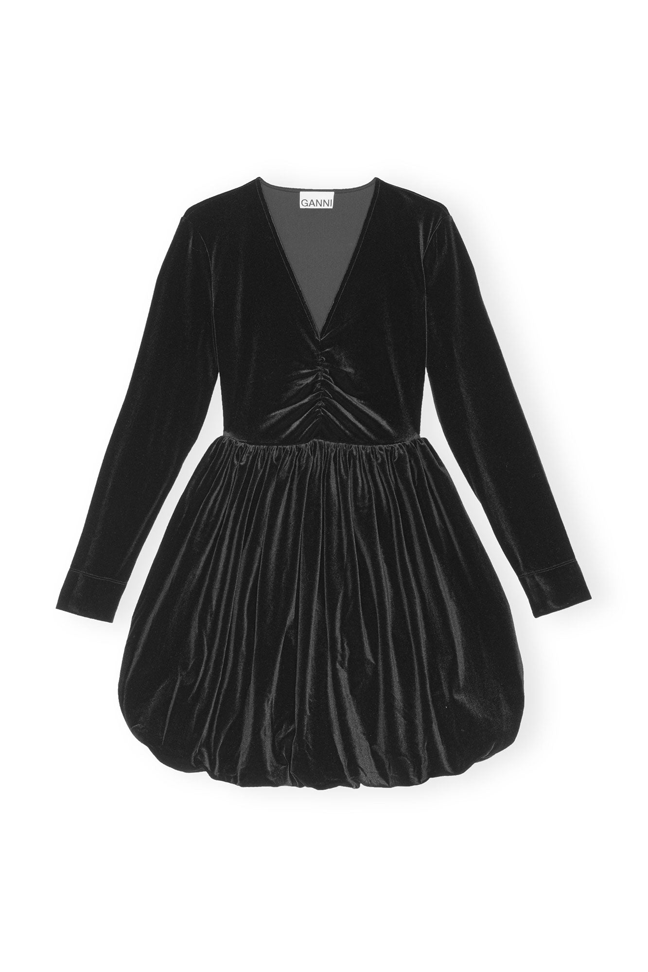 Velvet Jersey Balloon Mini Dress | Black