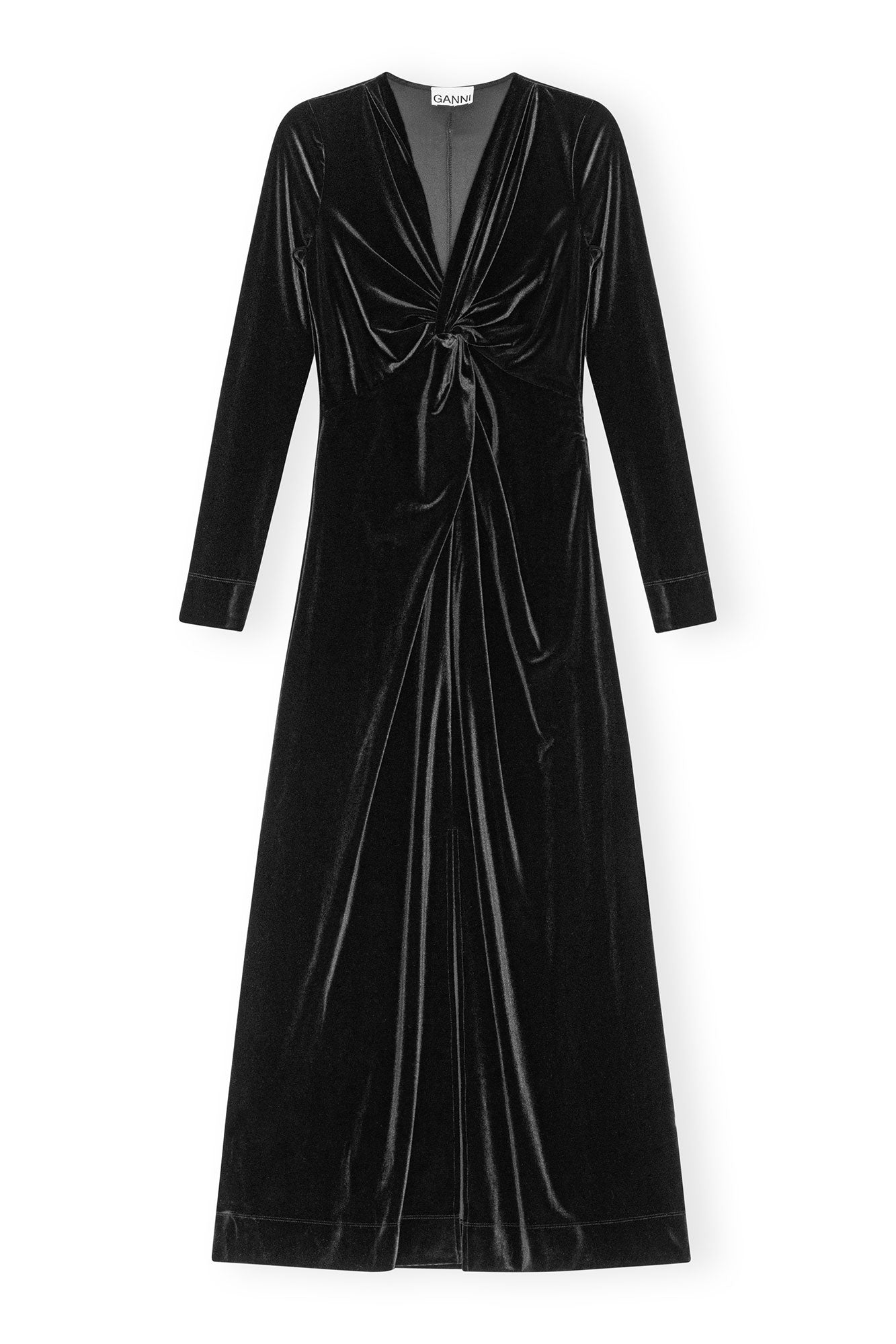 Velvet Jersey Twist Long Dress | Black