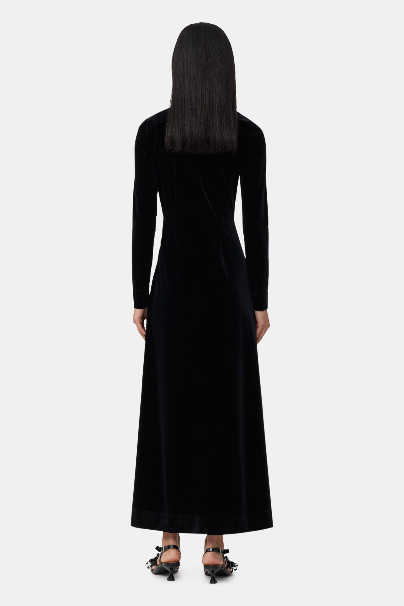 Velvet Jersey Twist Long Dress | Black