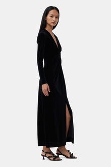 Velvet Jersey Twist Long Dress | Black
