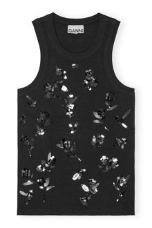 Embellished Rib Tank Top | Black