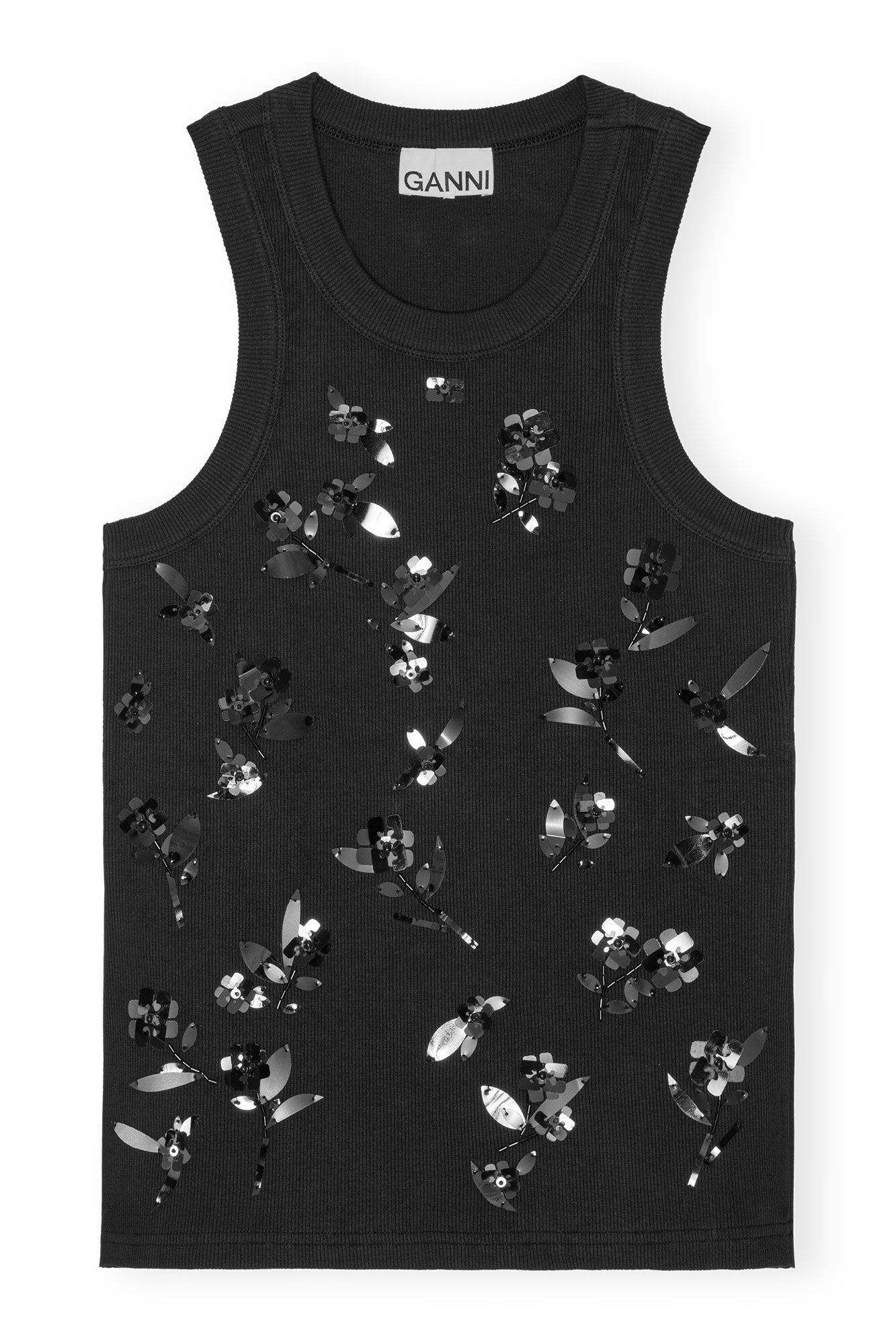 Embellished Rib Tank Top | Black