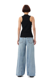 Embellished Rib Tank Top | Black