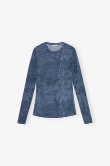 Printed Mesh Blouse | Denim