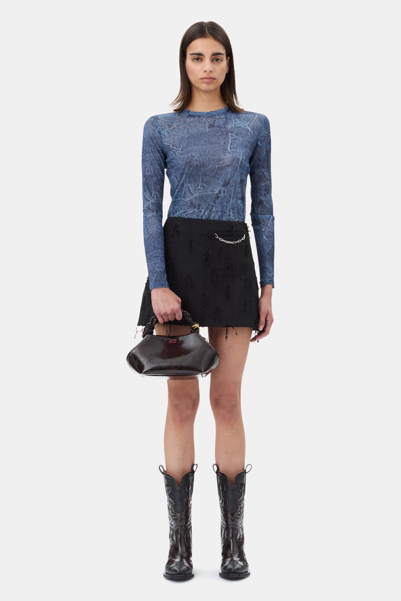 Printed Mesh Blouse | Denim