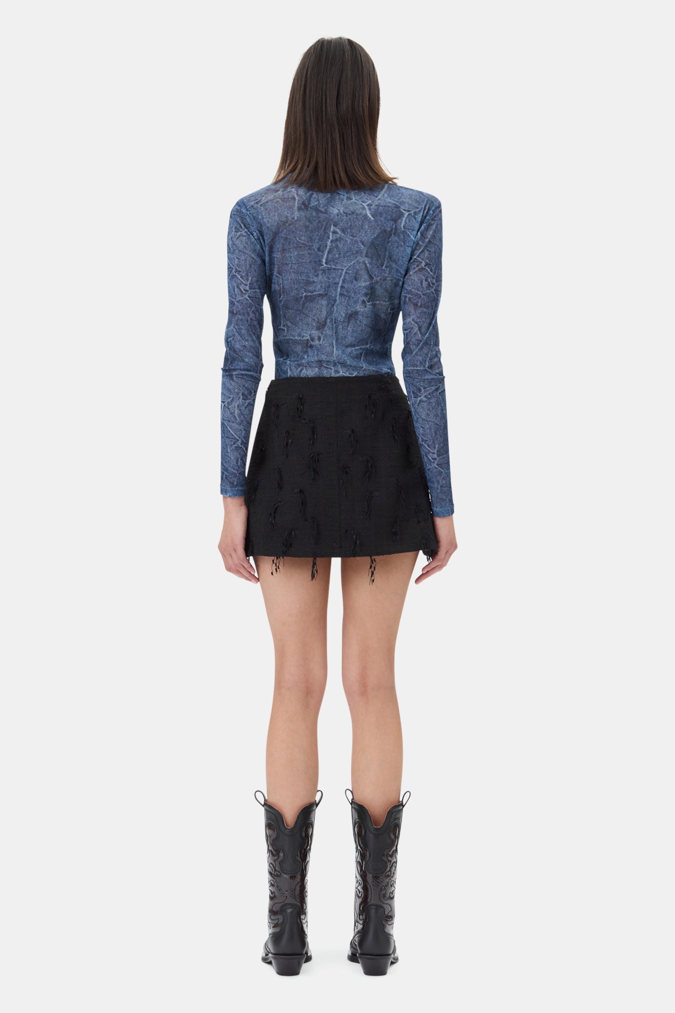 Printed Mesh Blouse | Denim