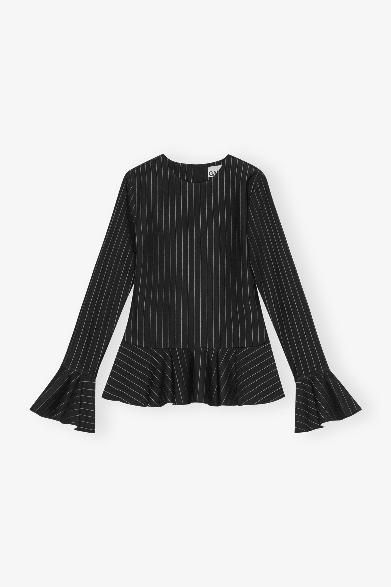 Pinstripe Peplum Blouse | Black