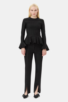 Pinstripe Peplum Blouse | Black