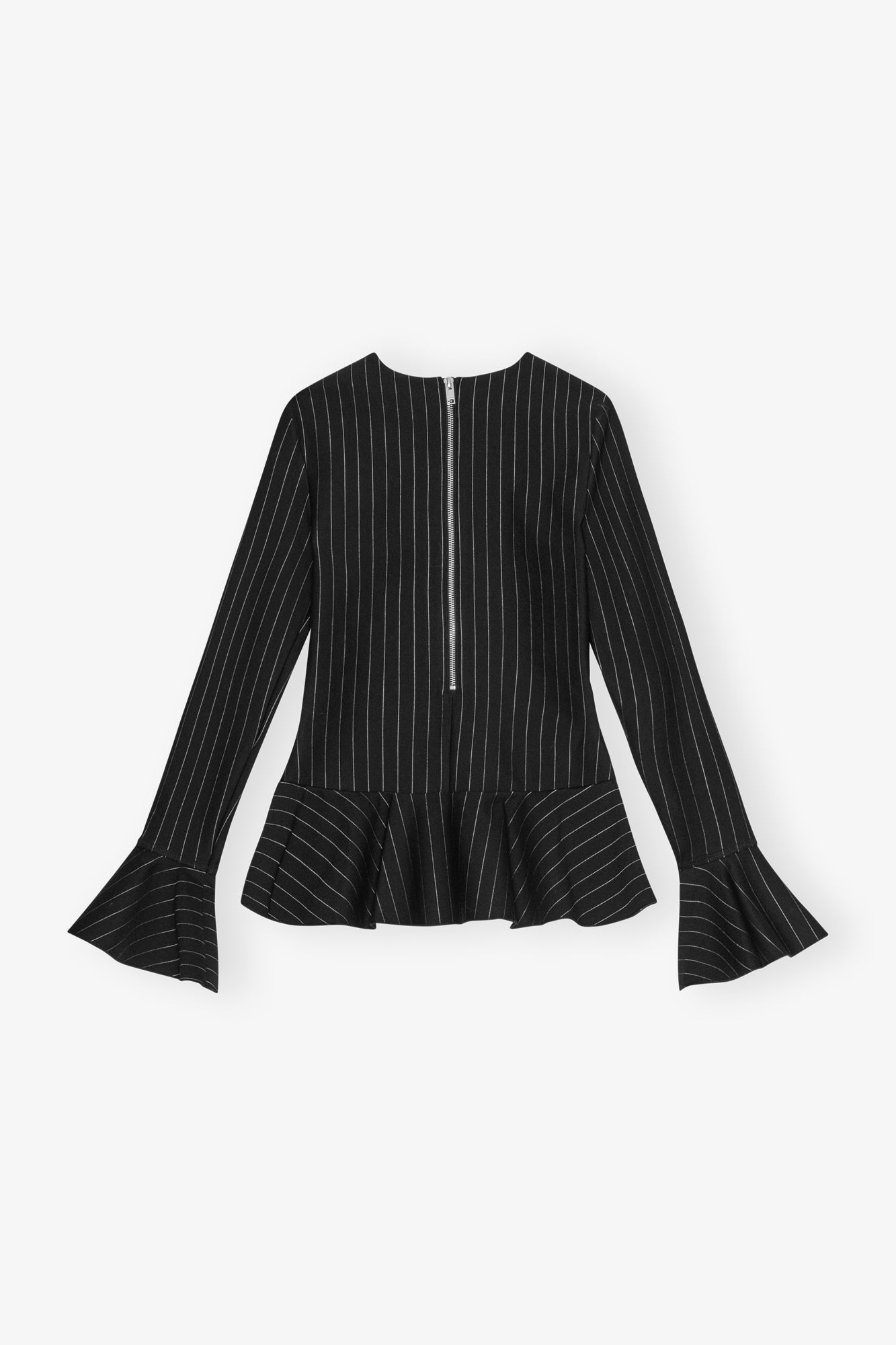 Pinstripe Peplum Blouse | Black