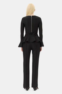 Pinstripe Peplum Blouse | Black
