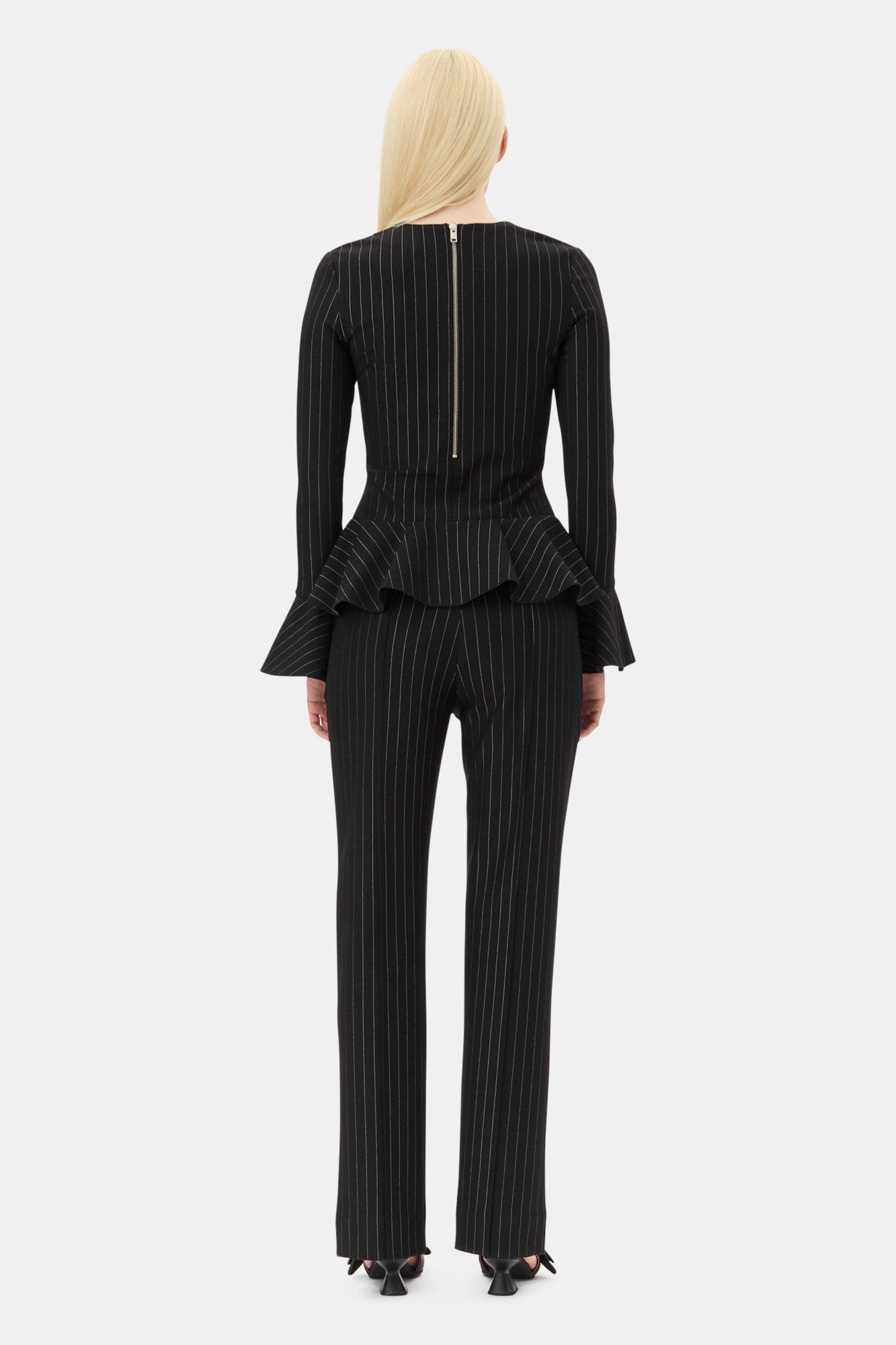 Pinstripe Peplum Blouse | Black