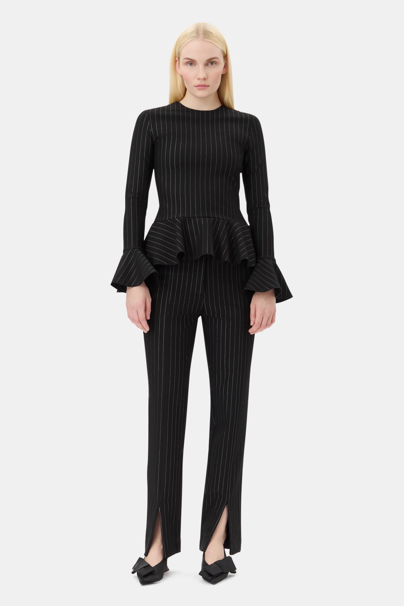 Stripe Mid Waist Trousers | Black