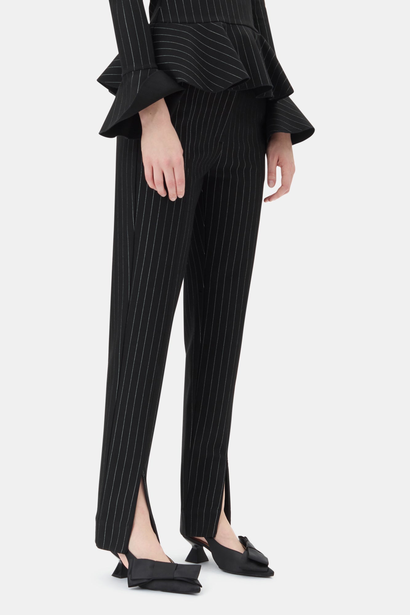 Stripe Mid Waist Trousers | Black