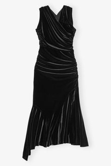 Velvet Jersey Ruched Crossover Dress | Black