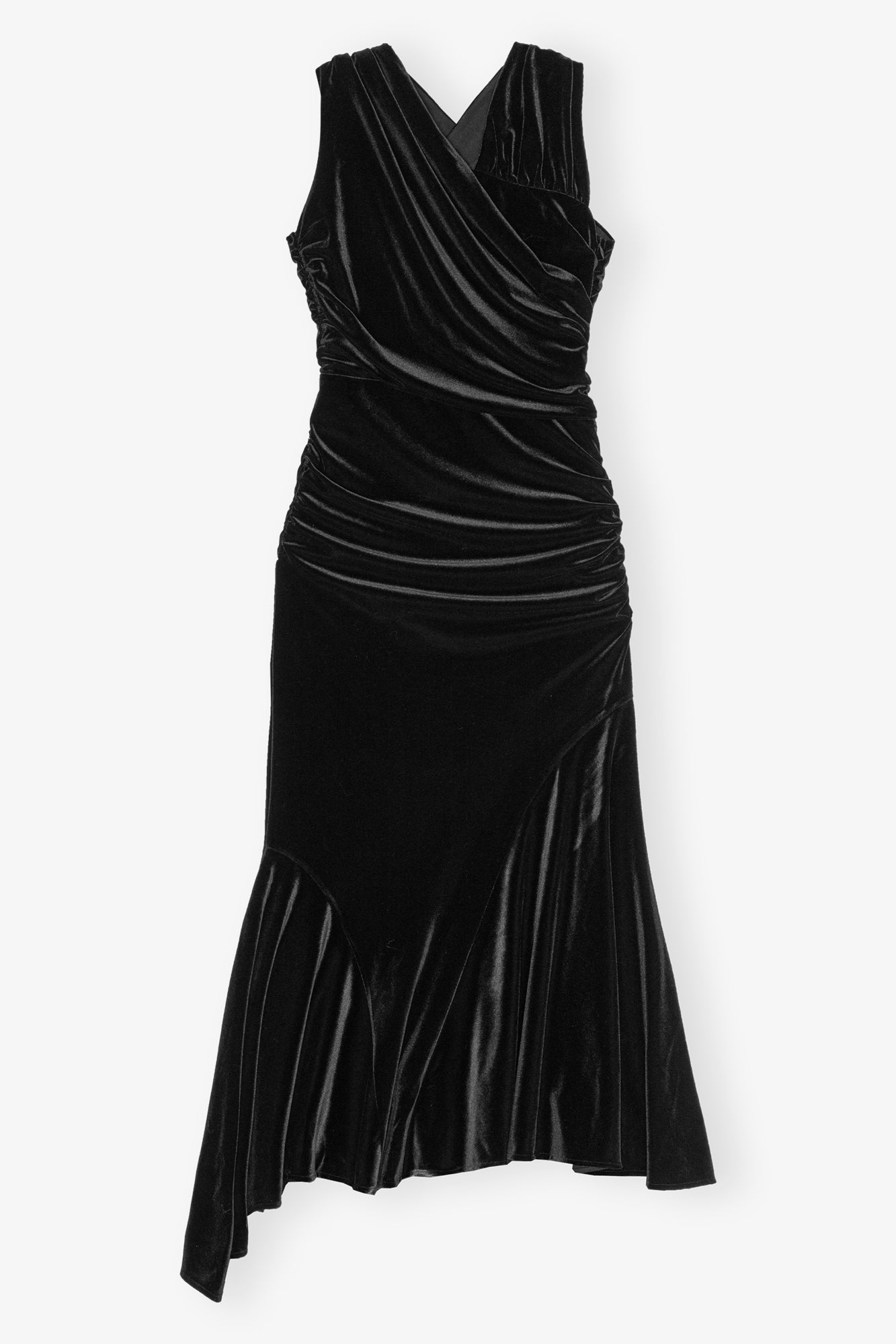 Velvet Jersey Ruched Crossover Dress | Black