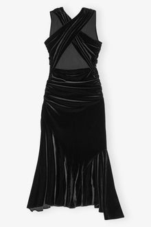 Velvet Jersey Ruched Crossover Dress | Black