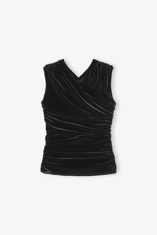 Velvet Jersey Ruched Crossover Blouse | Black