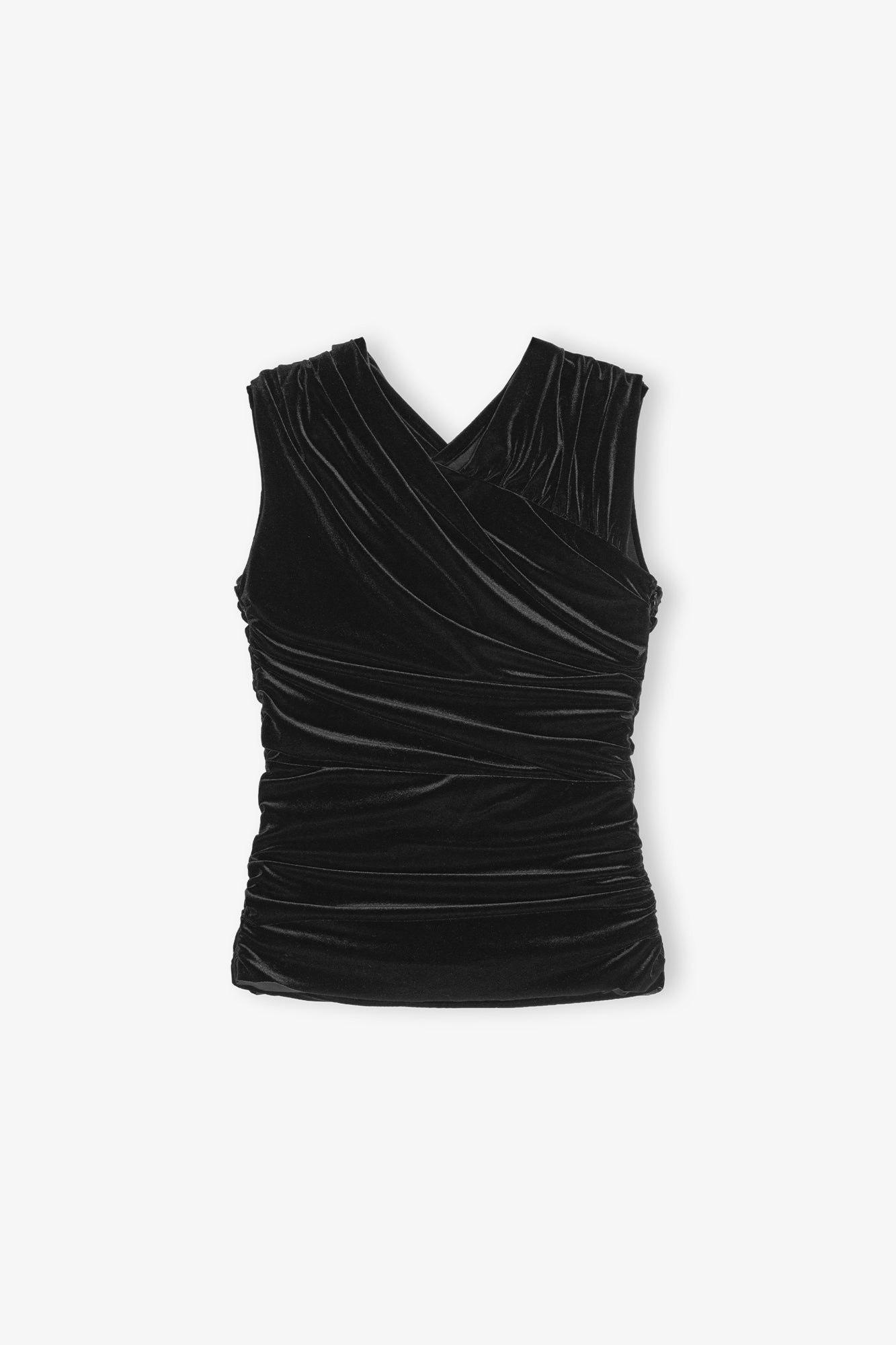 Velvet Jersey Ruched Crossover Blouse | Black