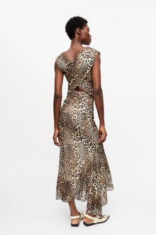 Printed Marl Mesh Long Ruched Crossover Dress | Leopard