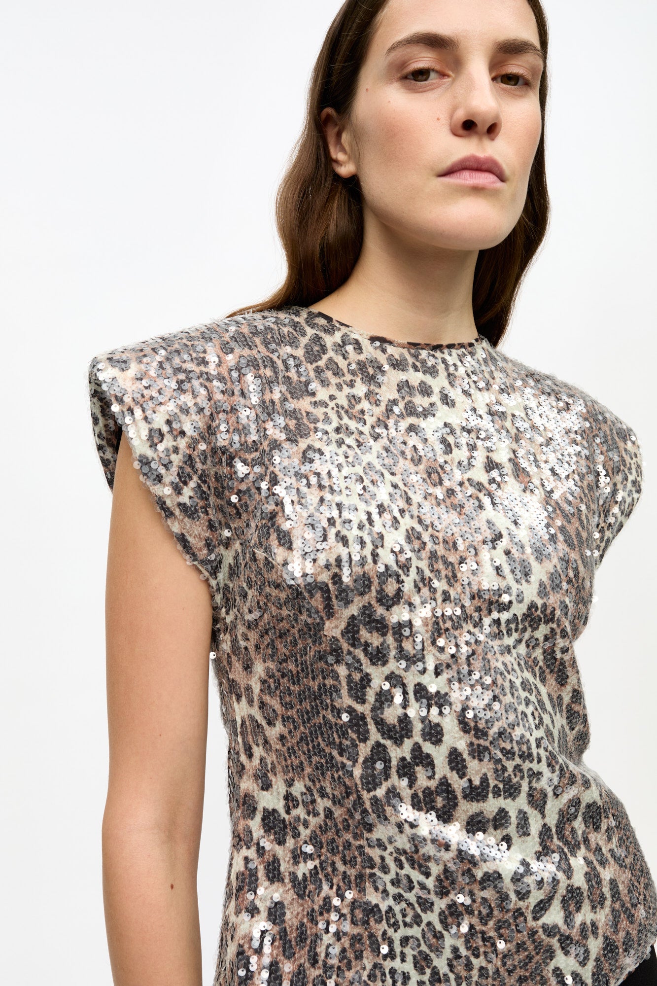 Printed Stretch Sequins Blouse | Leopard