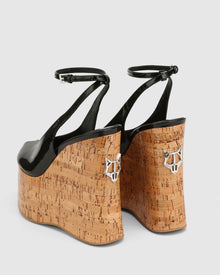 Womens | Tansy Patent Cork Heel | Black