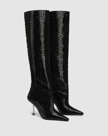 Womens | Texas Croc Patent Leather Boot | Black