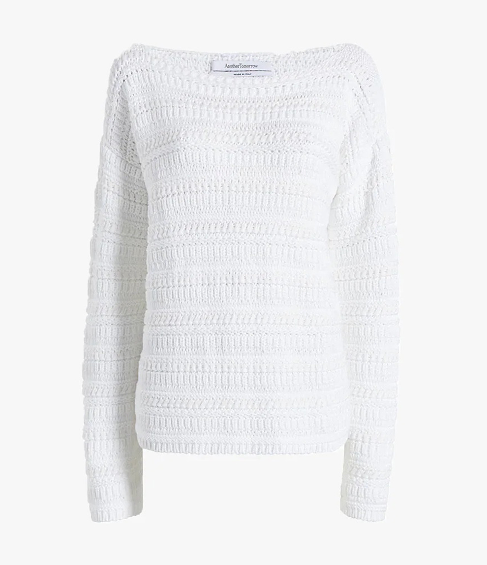 Another Tomorrow Oversized Textured Sweater in White – Cotton Women's Knitwear