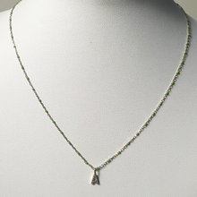Necklace with Pave Letter | 10K Yellow Gold | White Diamond/Green Enamel Beads