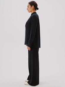 Another Tomorrow Tuxedo Blouse in Black – Silk Women's Top