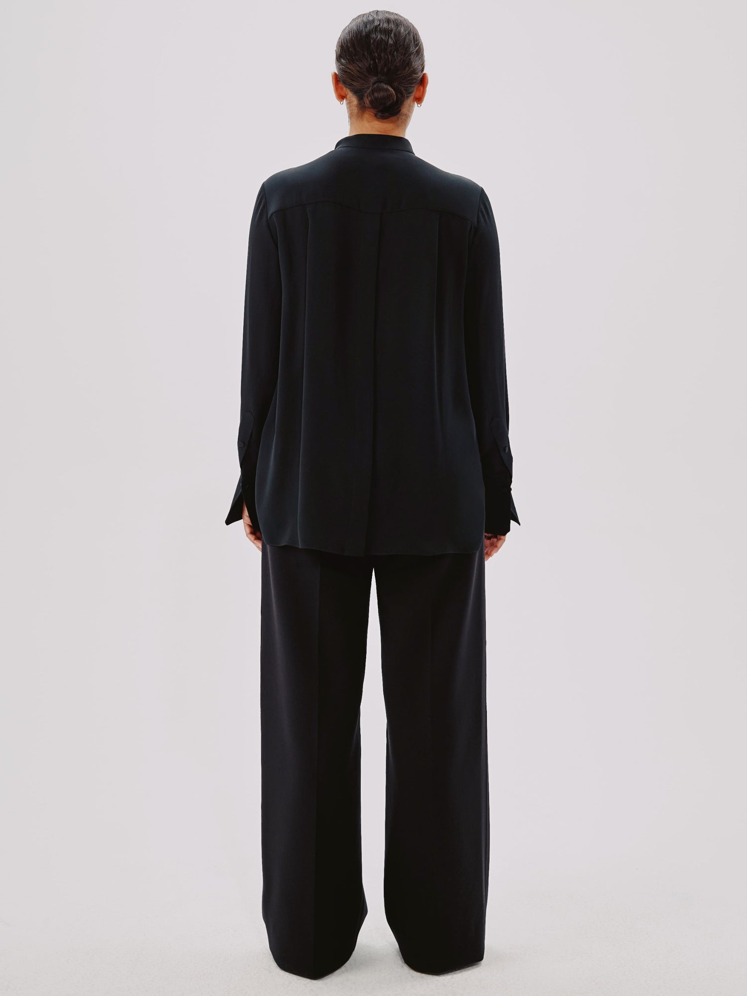 Another Tomorrow Tuxedo Blouse in Black – Silk Women's Top
