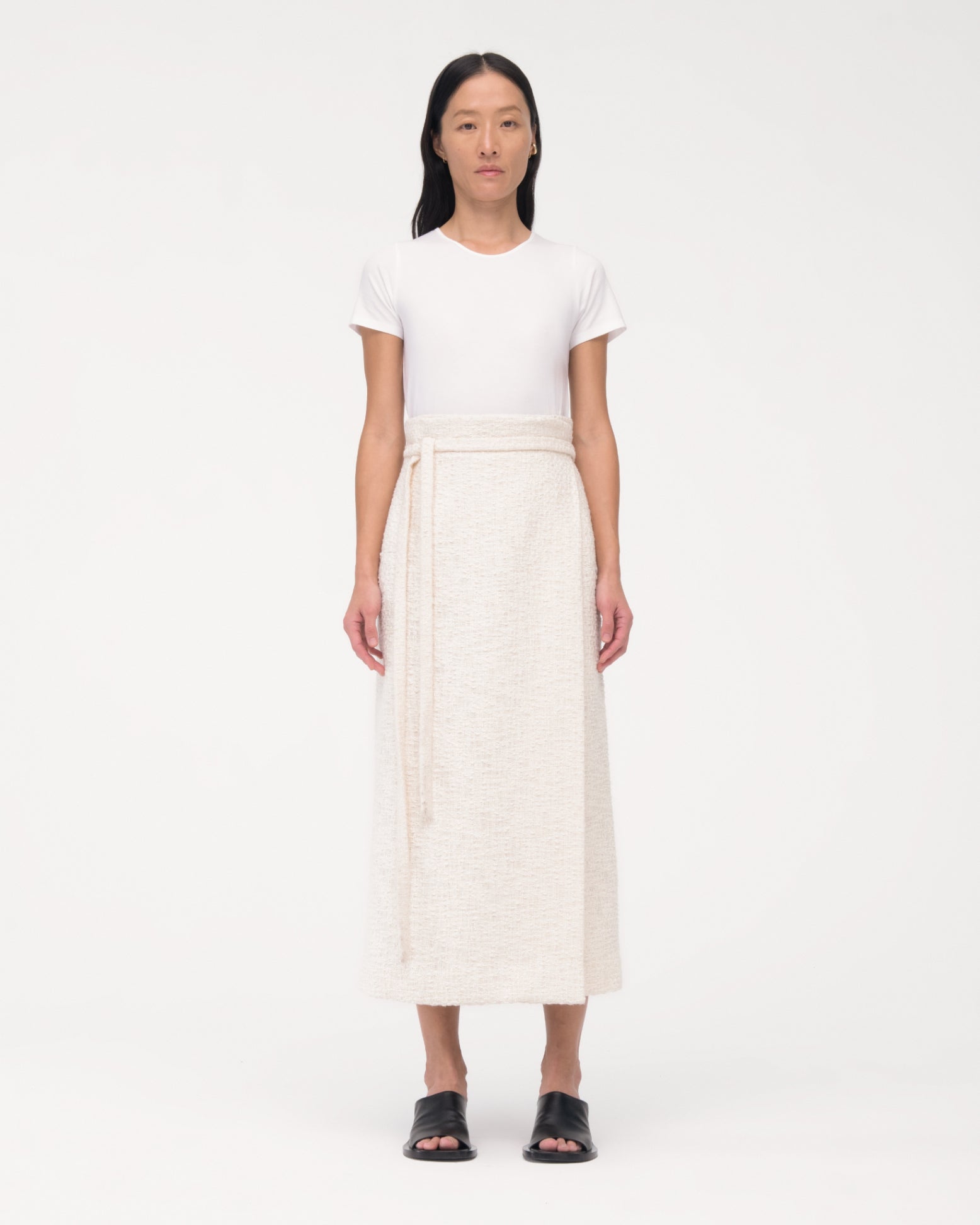 Another Tomorrow Tweed Wrap Skirt in Cream – Cotton Women's Skirt