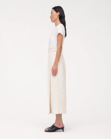 Another Tomorrow Tweed Wrap Skirt in Cream – Cotton Women's Skirt