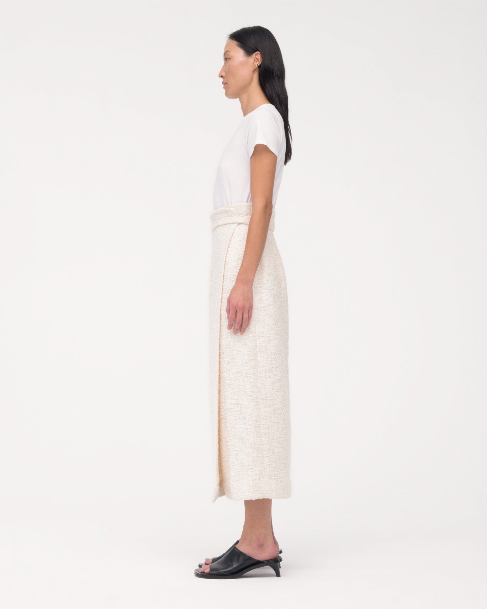 Another Tomorrow Tweed Wrap Skirt in Cream – Cotton Women's Skirt