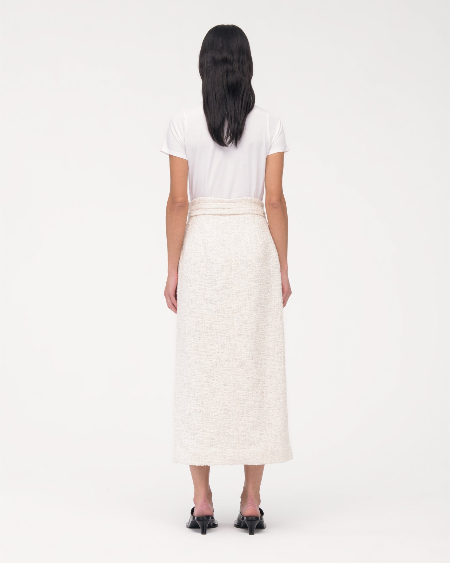 Another Tomorrow Tweed Wrap Skirt in Cream – Cotton Women's Skirt