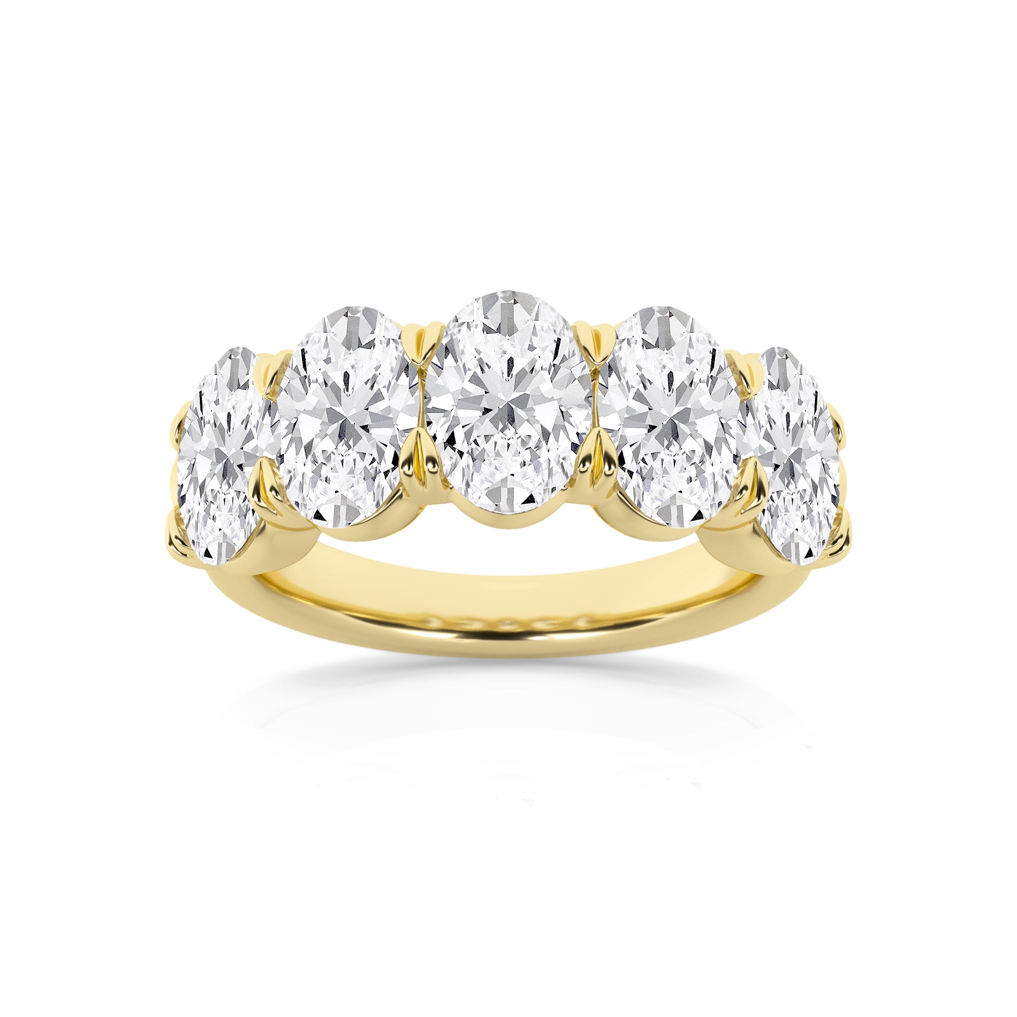 4.00 CT Oval Lab-Grown Diamond | Five Stone Anniversary Wedding Band Ring | 14K Yellow Gold | G Color | VS Clarity