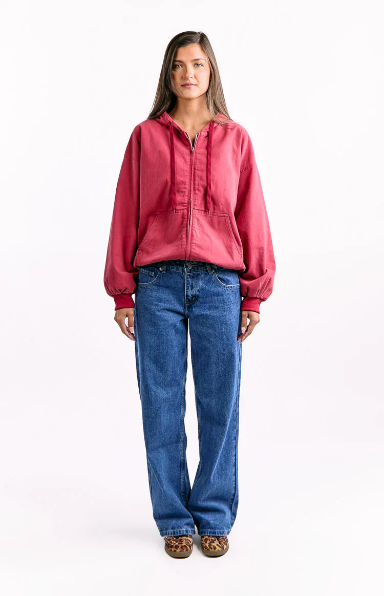 Tate Oversized Hooded Jacket | Washed Red